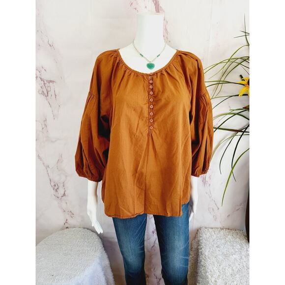 Michael Stars Alexa Balloon Sleeve Blouse - Orange - M - Picture 2 of 7